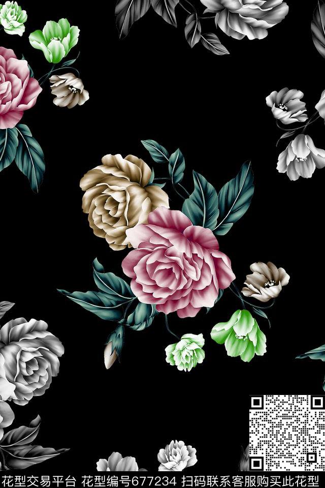 牡丹花卉数码印花华亿平台下载（图片编号: 677234） - 瓦栏（Walan）