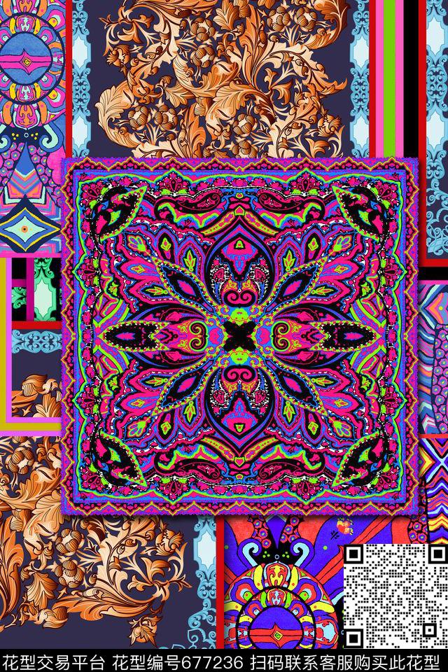 民族风方巾数码印花华亿平台下载（图片编号: 677236） - 瓦栏（Walan）