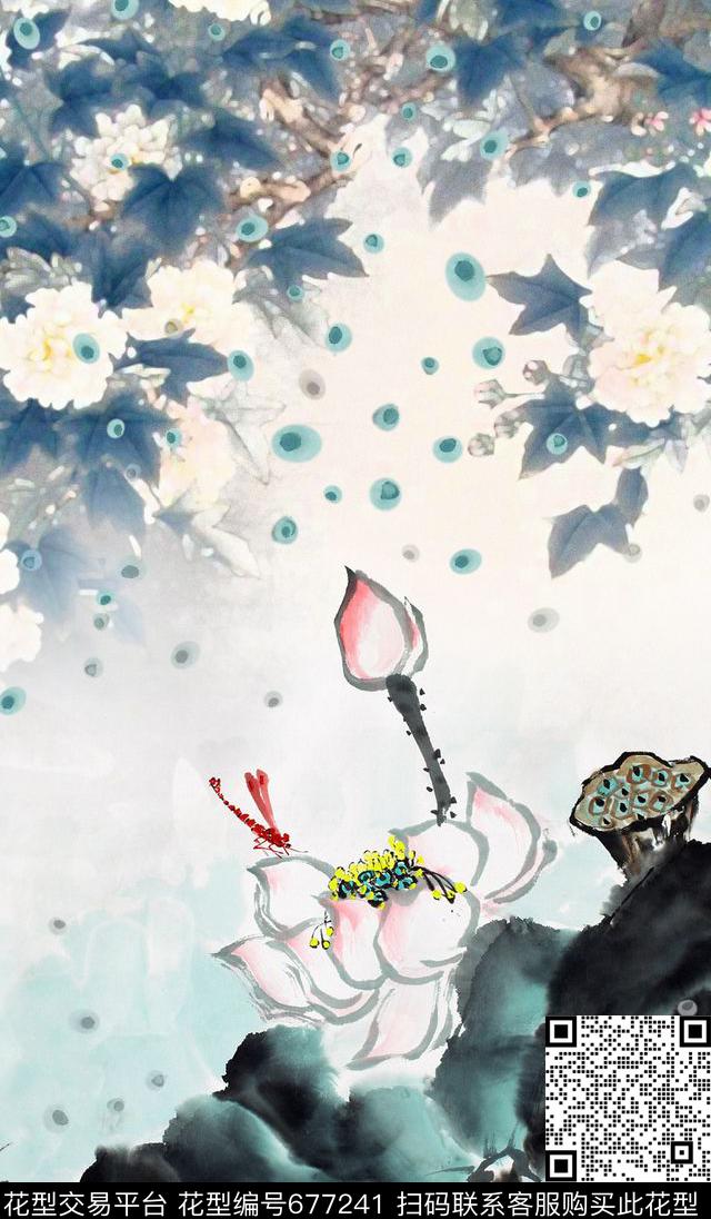 水墨花卉花卉数码印花华亿平台下载（图片编号: 677241） - 瓦栏（Walan）