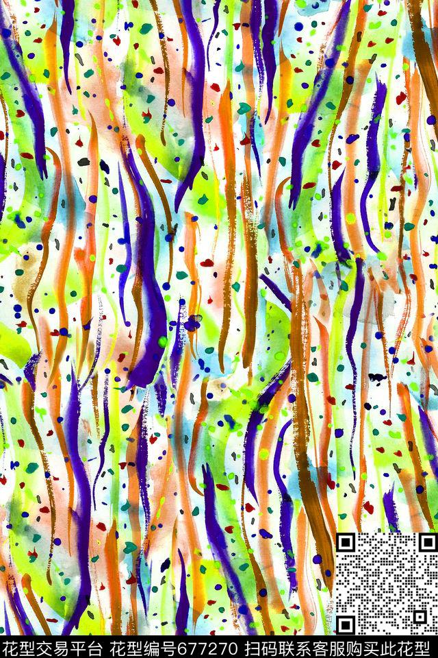 手绘线条手绘水彩水彩于黑线条数码印花华亿平台下载（图片编号: 677270） - 瓦栏（Walan）