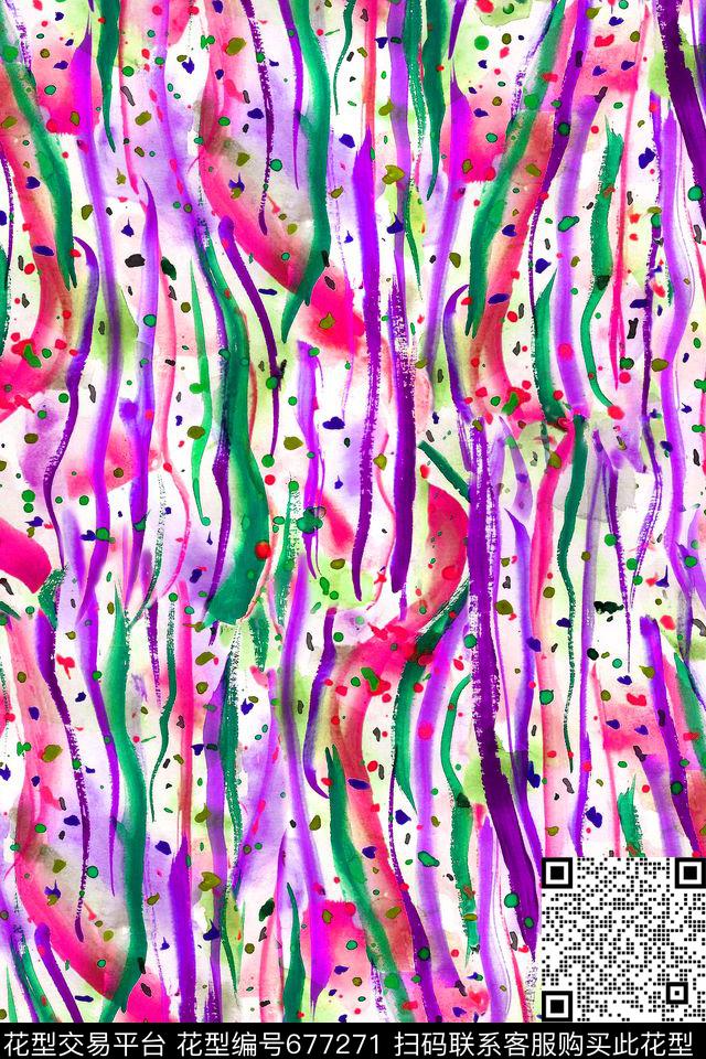 手绘线条手绘水彩水彩于黑线条数码印花华亿平台下载（图片编号: 677271） - 瓦栏（Walan）