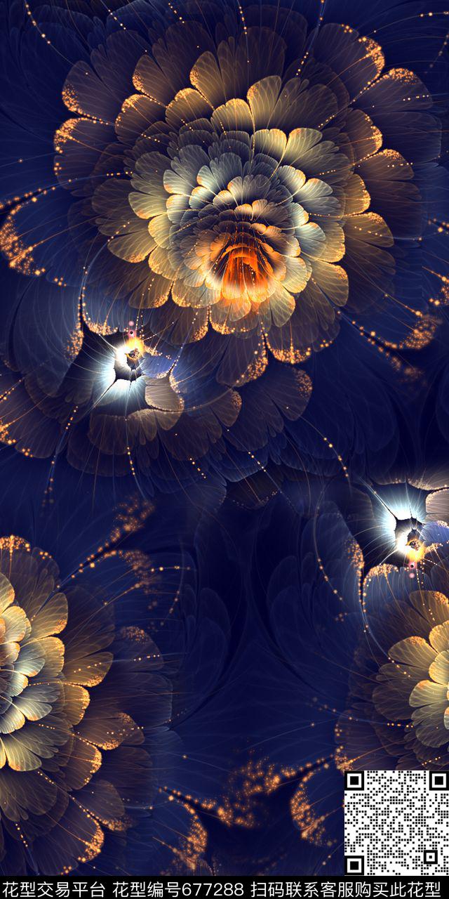 大气时尚大花数码印花华亿平台下载（图片编号: 677288） - 瓦栏（Walan）