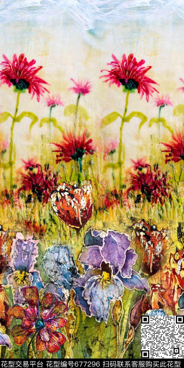花卉田园风风景数码印花华亿平台下载（图片编号: 677296） - 瓦栏（Walan）