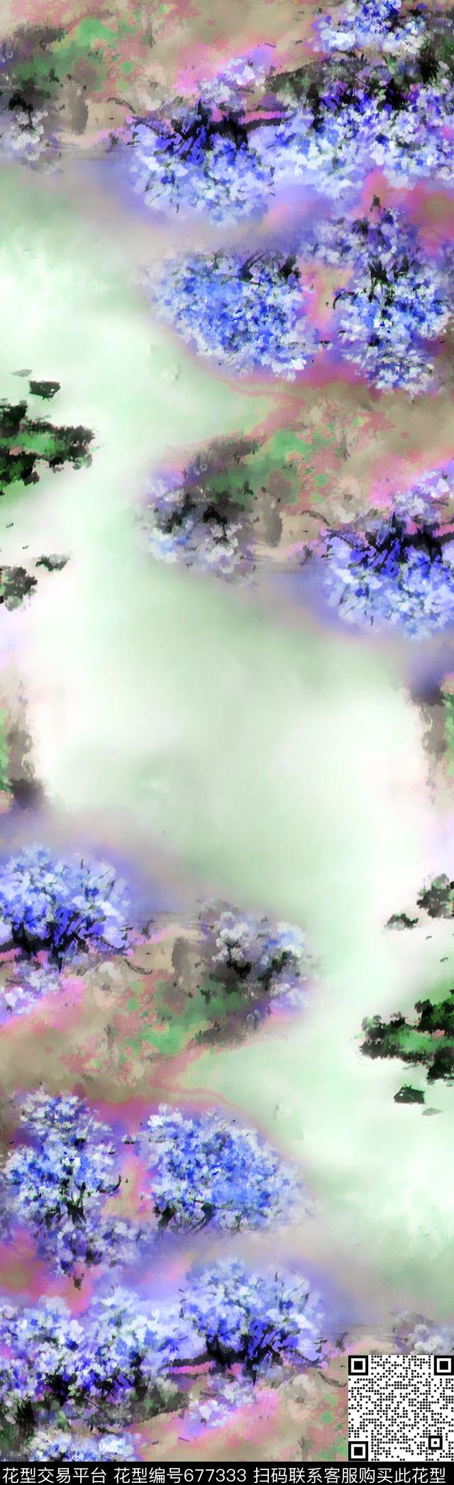 桃花风景抽象数码印花华亿平台下载（图片编号: 677333） - 瓦栏（Walan）