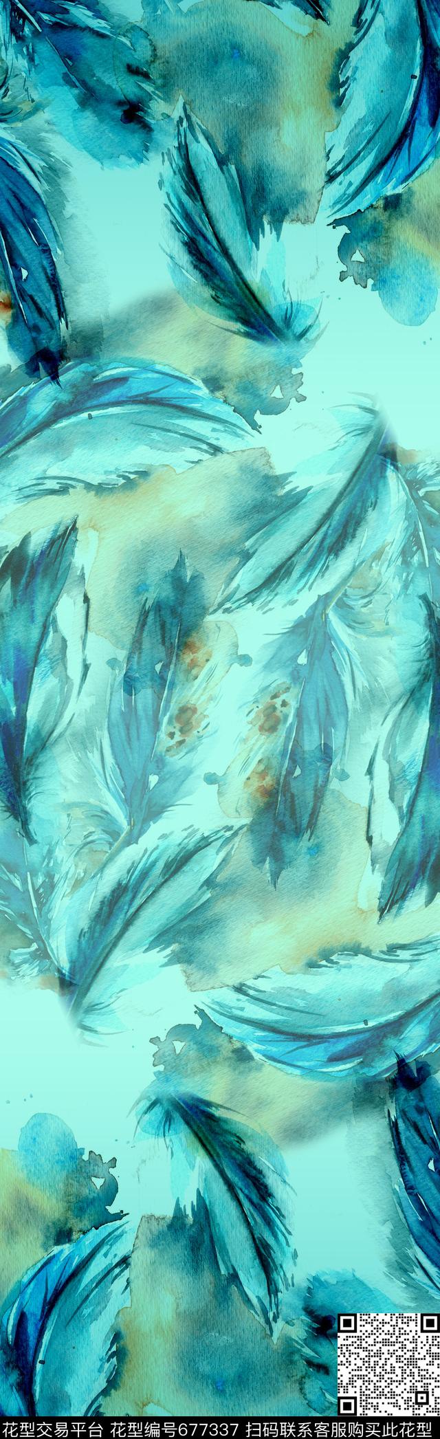 休闲围巾羽毛数码印花华亿平台下载（图片编号: 677337） - 瓦栏（Walan）