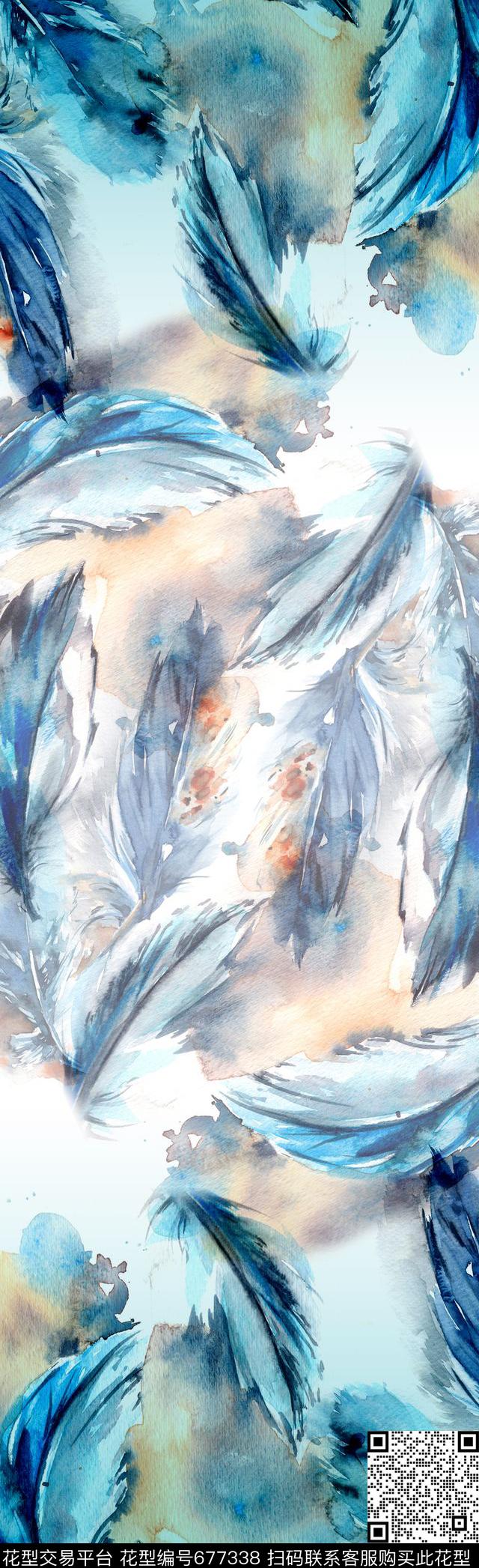 休闲围巾羽毛数码印花华亿平台下载（图片编号: 677338） - 瓦栏（Walan）