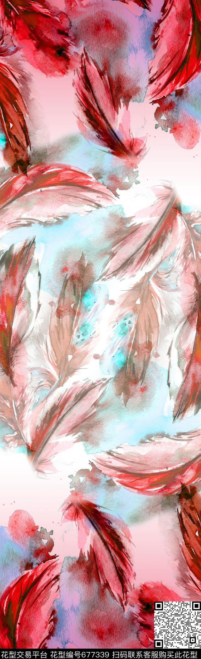 休闲围巾羽毛数码印花华亿平台下载（图片编号: 677339） - 瓦栏（Walan）