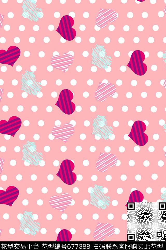 圆点红心传统印花华亿平台下载（图片编号: 677388） - 瓦栏（Walan）