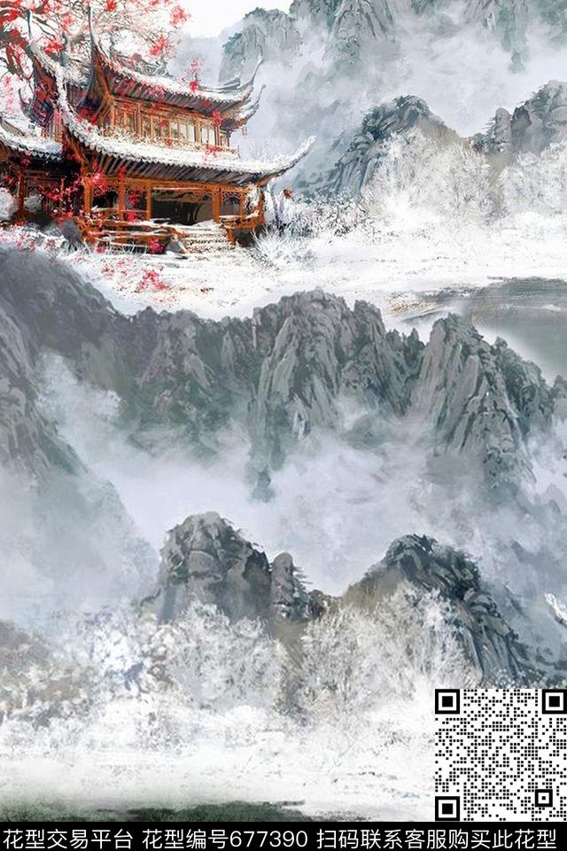 风景传统印花华亿平台下载（图片编号: 677390） - 瓦栏（Walan）