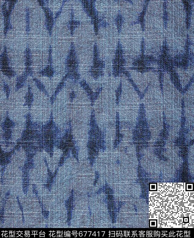 扎染效果做旧水洗牛仔布数码印花华亿平台下载（图片编号: 677417） - 瓦栏（Walan）