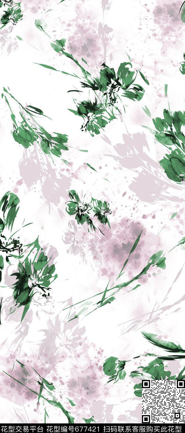 抽象花卉云纹数码印花华亿平台下载（图片编号: 677421） - 瓦栏（Walan）