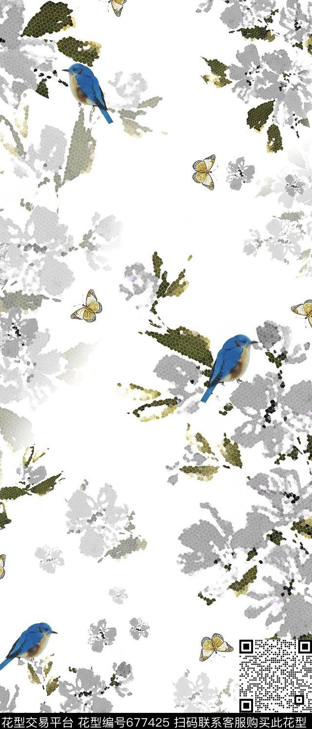 肌理花卉花鸟男装数码印花华亿平台下载（图片编号: 677425） - 瓦栏（Walan）