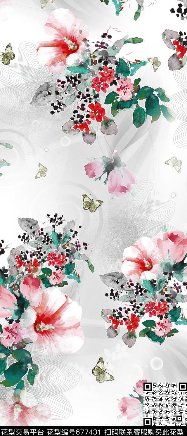 清新小碎花水彩花卉抽象几何数码印花华亿平台下载（图片编号: 677431） - 瓦栏（Walan）