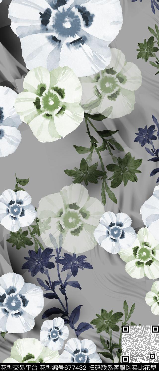 桃花朵朵花卉数码印花华亿平台下载（图片编号: 677432） - 瓦栏（Walan）
