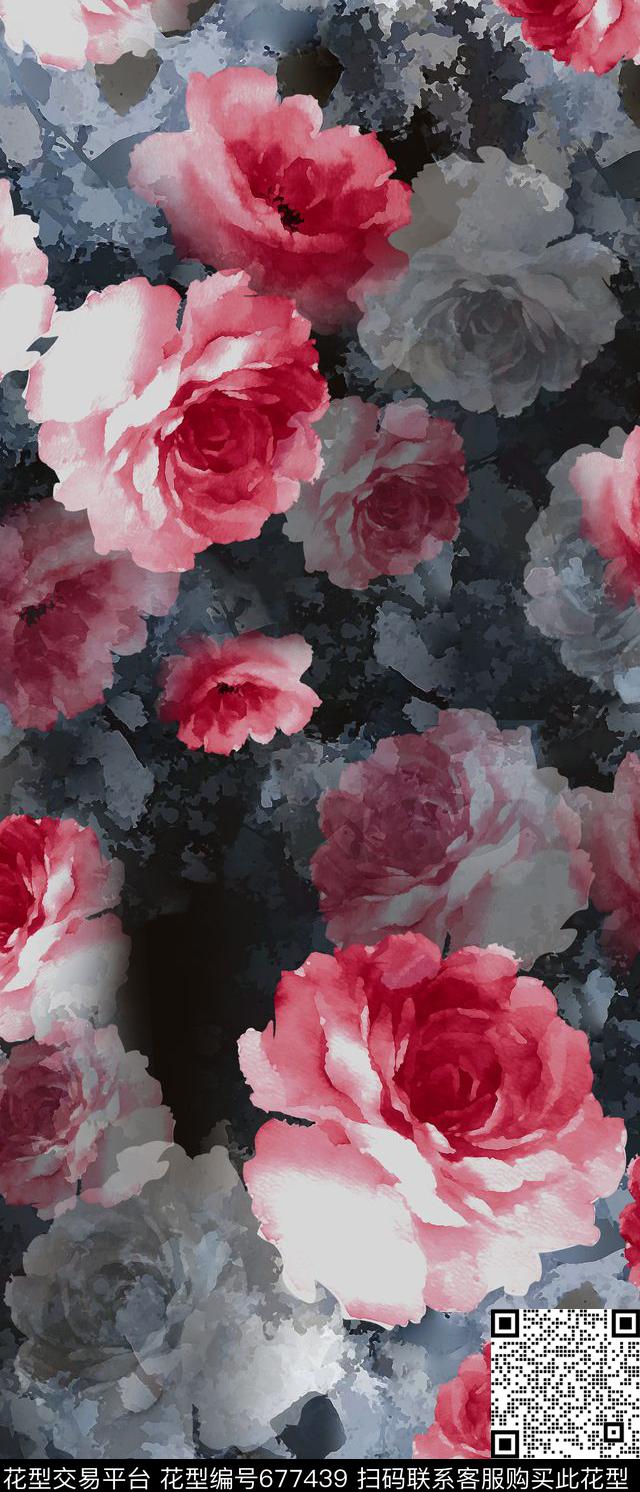水彩花女装印花数码印花华亿平台下载（图片编号: 677439） - 瓦栏（Walan）