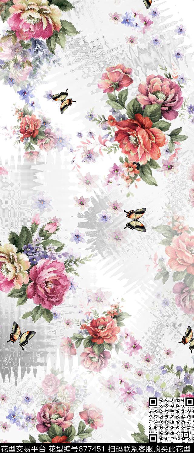 花卉花朵抽象几何数码印花华亿平台下载（图片编号: 677451） - 瓦栏（Walan）