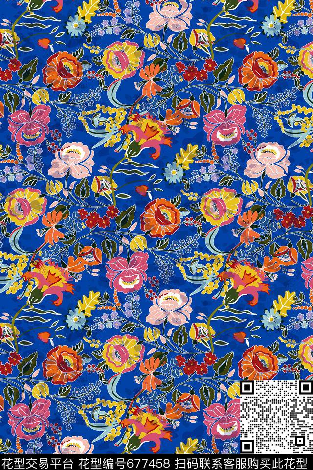 小碎花色块手绘花卉传统印花华亿平台下载（图片编号: 677458） - 瓦栏（Walan）