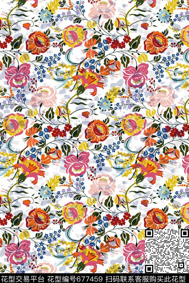 小碎花色块手绘花卉传统印花华亿平台下载（图片编号: 677459） - 瓦栏（Walan）