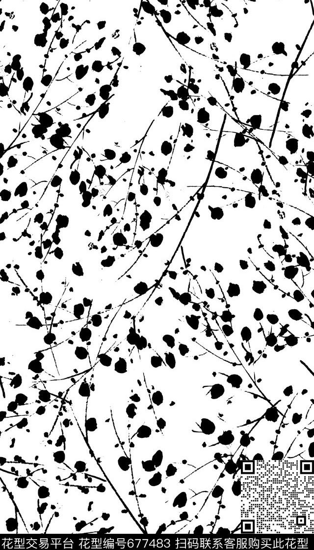 黑白休闲抽象数码印花华亿平台下载（图片编号: 677483） - 瓦栏（Walan）