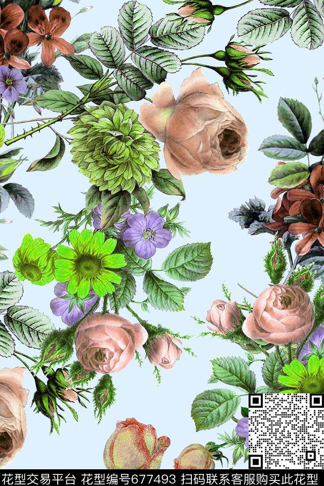 手绘花卉碎花数码印花华亿平台下载（图片编号: 677493） - 瓦栏（Walan）