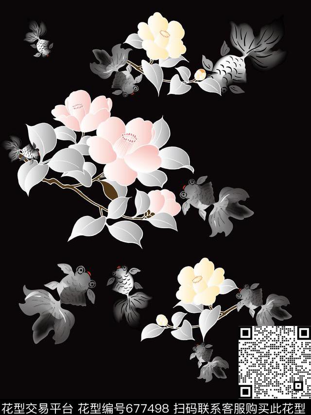 趣味中国风花卉数码印花华亿平台下载（图片编号: 677498） - 瓦栏（Walan）