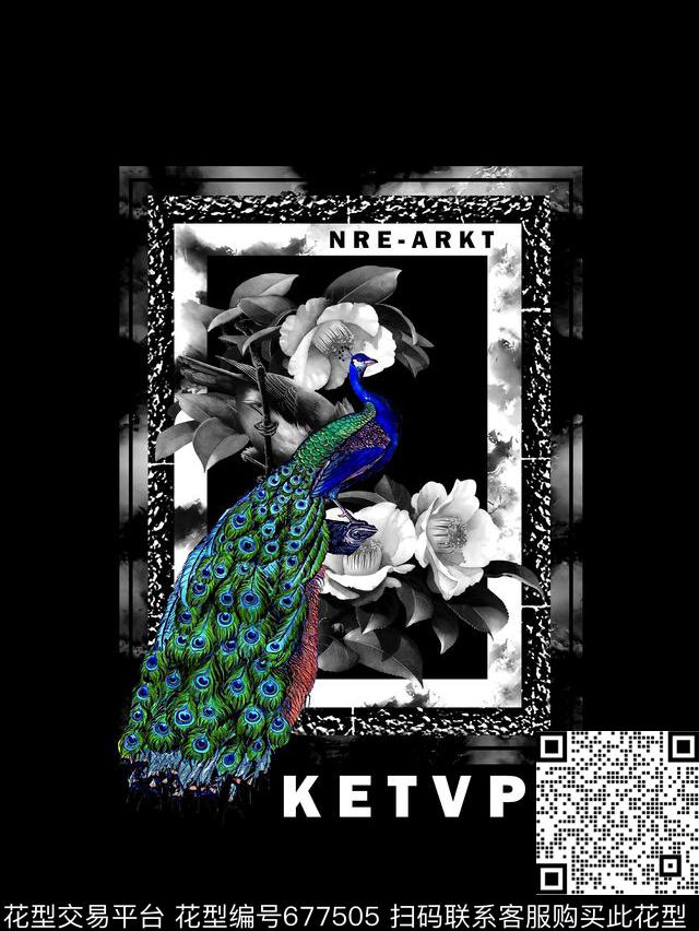 花卉孔雀男装T恤数码印花华亿平台下载（图片编号: 677505） - 瓦栏（Walan）