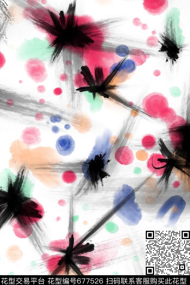 抽象几何水彩笔触数码印花华亿平台下载（图片编号: 677526） - 瓦栏（Walan）