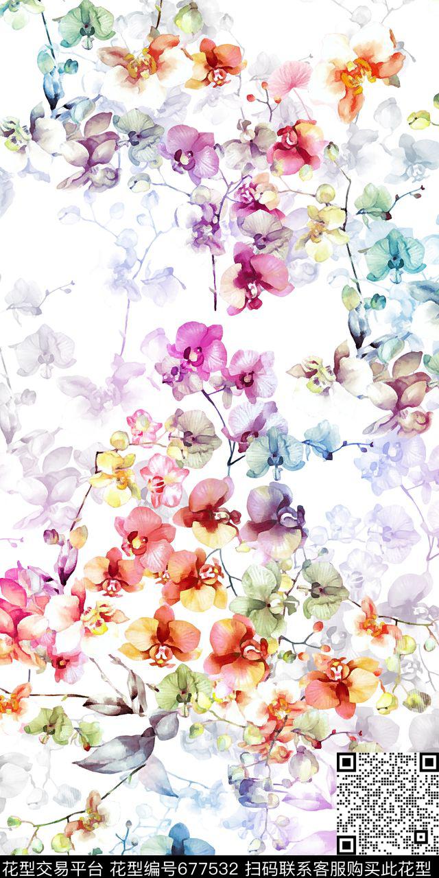小碎花大花花卉数码印花华亿平台下载（图片编号: 677532） - 瓦栏（Walan）