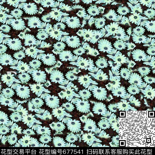 雏菊乱花菊花数码印花华亿平台下载（图片编号: 677541） - 瓦栏（Walan）