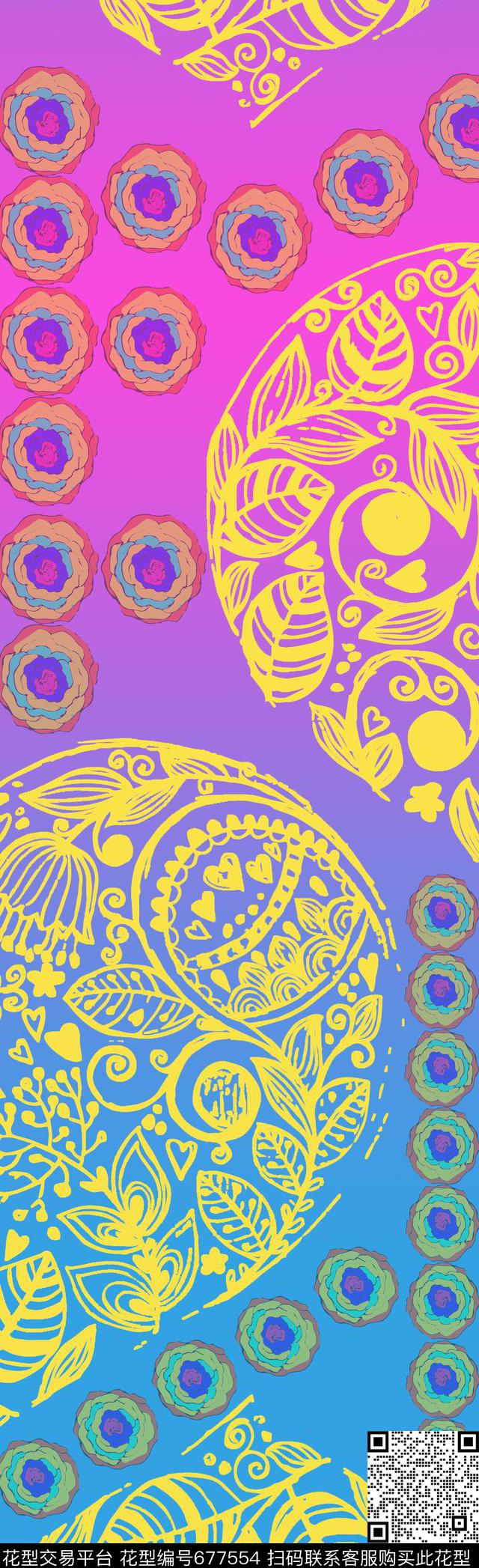 清新花卉长丝巾花卉长丝巾传统印花华亿平台下载（图片编号: 677554） - 瓦栏（Walan）