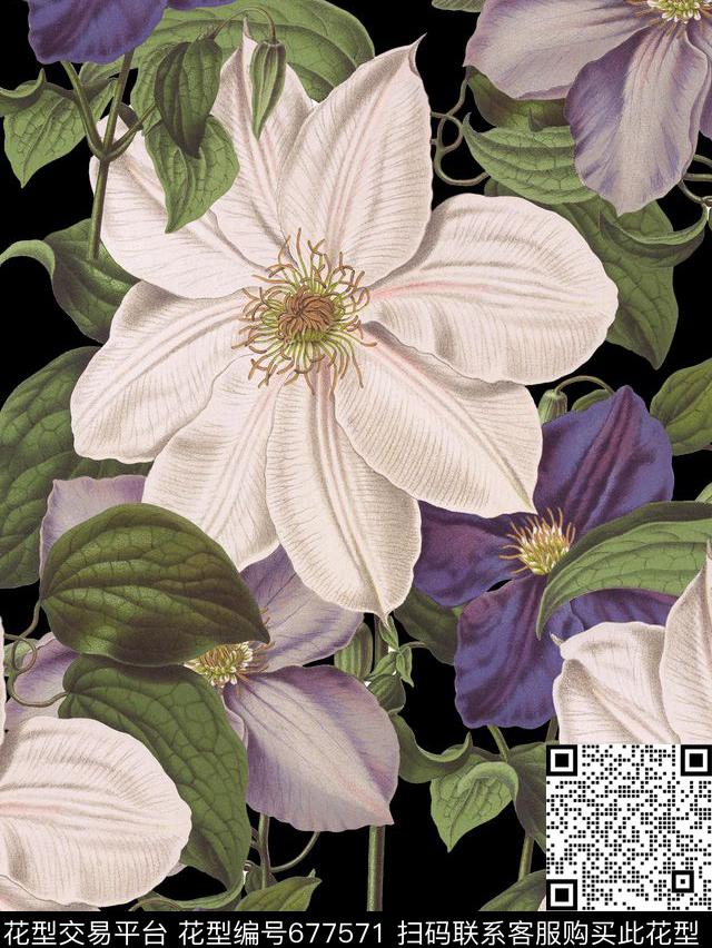 花卉植物复古数码印花华亿平台下载（图片编号: 677571） - 瓦栏（Walan）