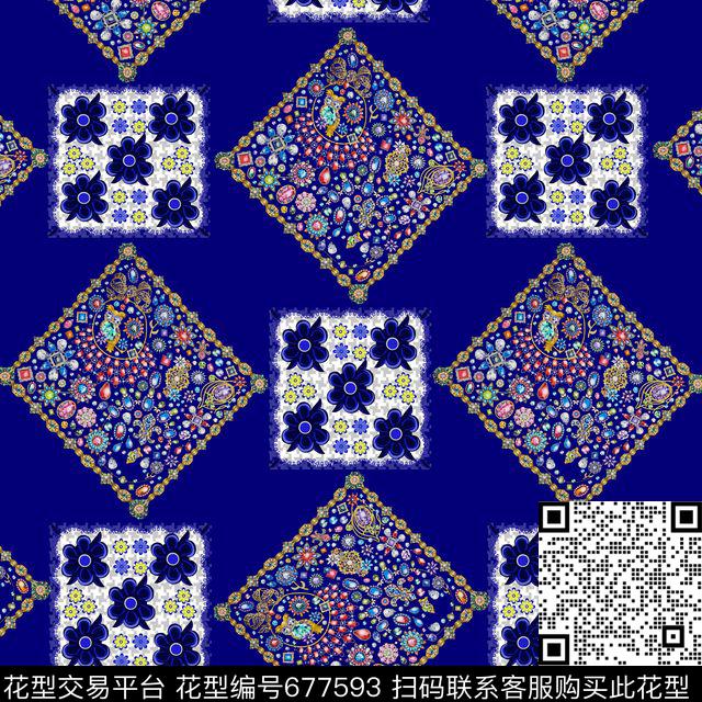 民族小方巾花卉珠宝宝石饰图案印花华亿平台下载（图片编号: 677593） - 瓦栏（Walan）