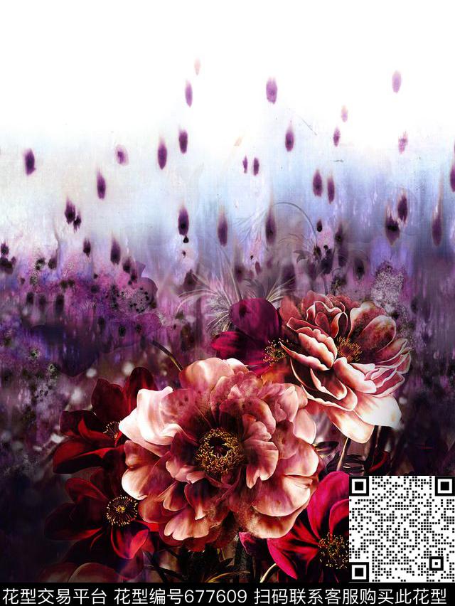 花卉旗袍数码印花华亿平台下载（图片编号: 677609） - 瓦栏（Walan）