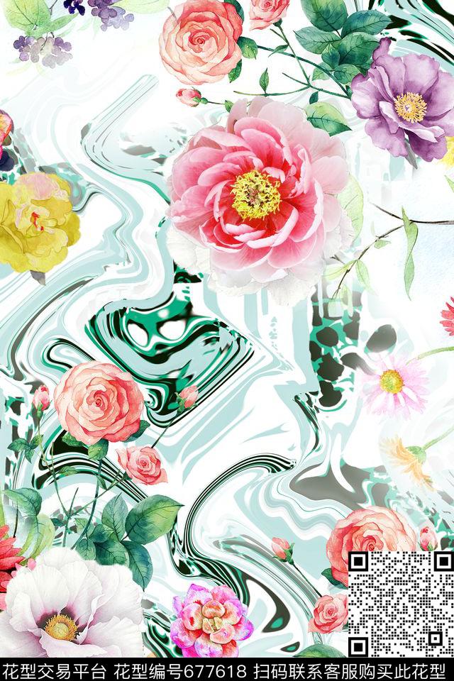 花朵花卉水彩数码印花华亿平台下载（图片编号: 677618） - 瓦栏（Walan）