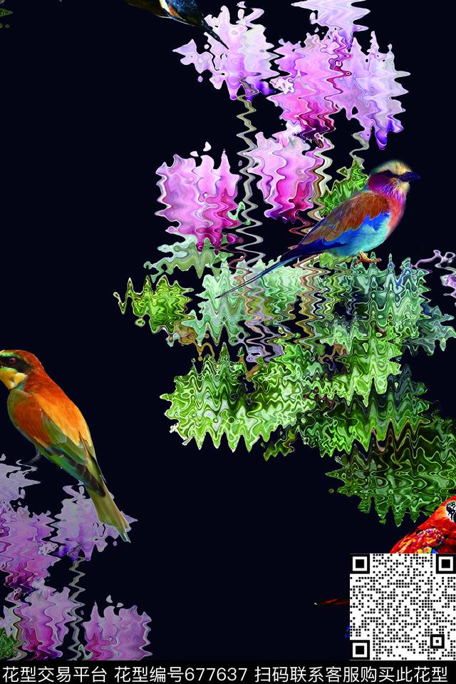 朦胧花卉水墨数码印花华亿平台下载（图片编号: 677637） - 瓦栏（Walan）