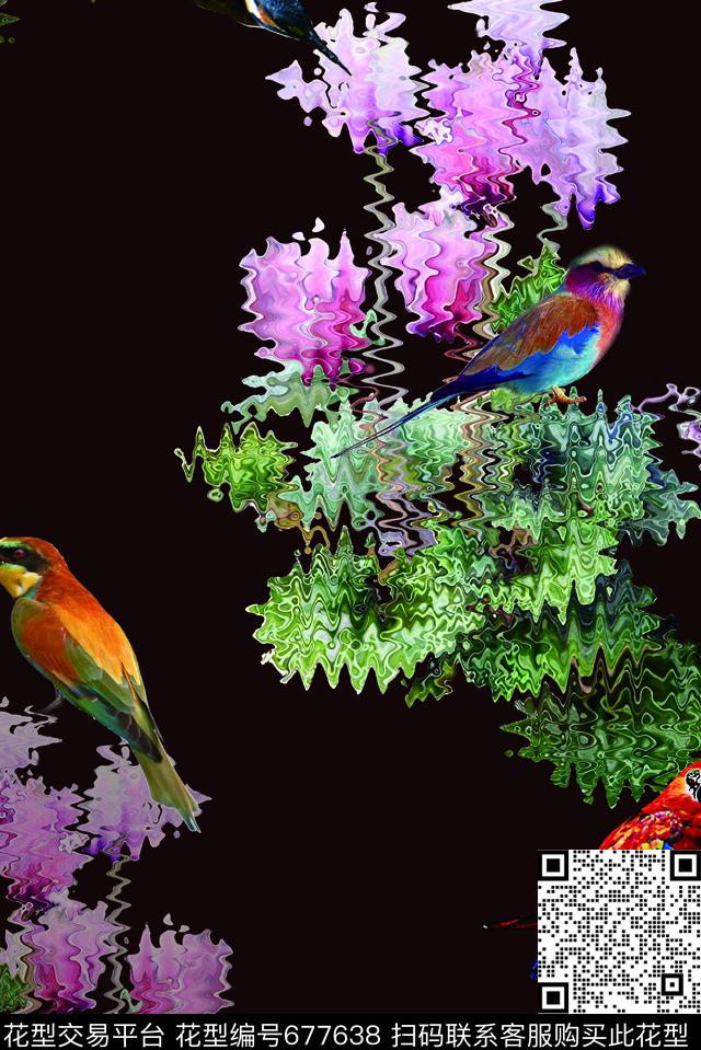 朦胧花卉水墨数码印花华亿平台下载（图片编号: 677638） - 瓦栏（Walan）