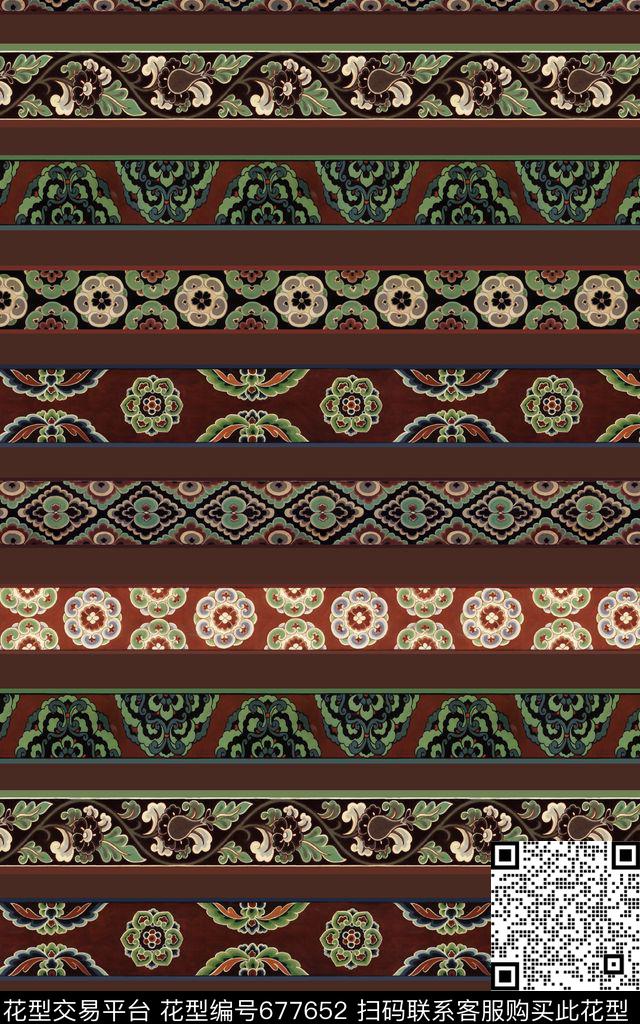 条纹传统花纹数码印花华亿平台下载（图片编号: 677652） - 瓦栏（Walan）