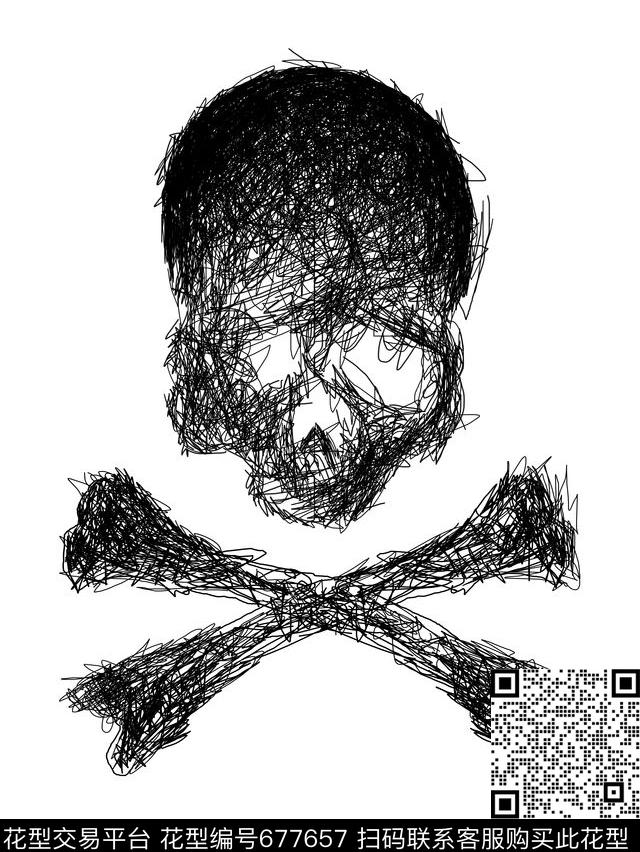 线条抽象骷髅头传统印花华亿平台下载（图片编号: 677657） - 瓦栏（Walan）