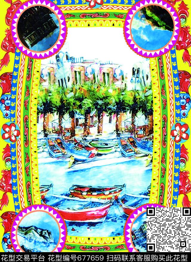 大牌华亿平台街景树木数码印花华亿平台下载（图片编号: 677659） - 瓦栏（Walan）