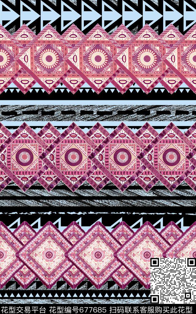 条纹几何敦煌传统花纹数码印花华亿平台下载（图片编号: 677685） - 瓦栏（Walan）