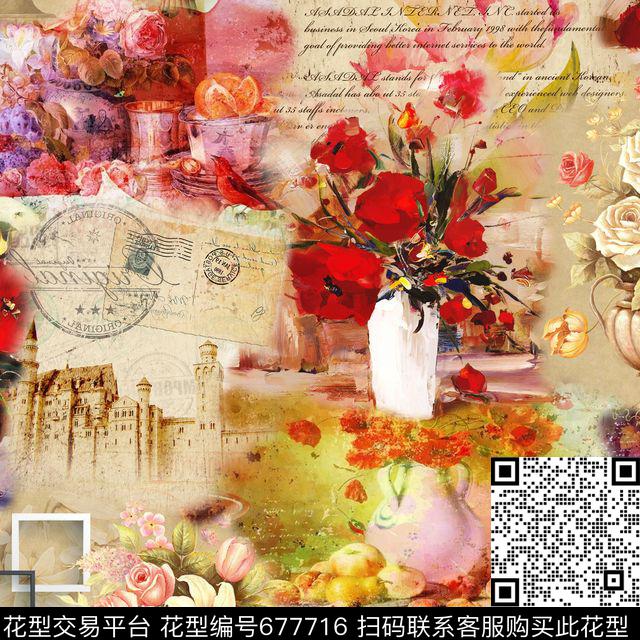 此华亿平台为1/2跳接花鸟花卉数码印花华亿平台下载（图片编号: 677716） - 瓦栏（Walan）