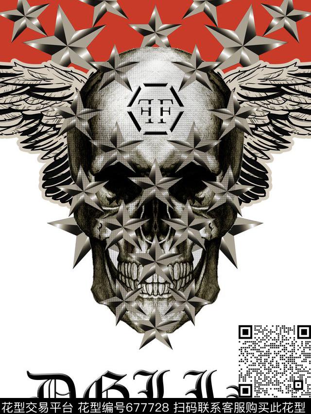 抽象骷髅头大牌数码印花华亿平台下载（图片编号: 677728） - 瓦栏（Walan）