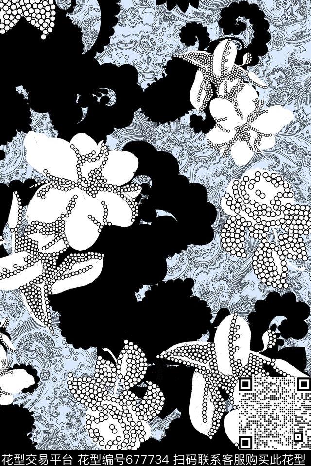 花卉佩斯利几何传统印花华亿平台下载（图片编号: 677734） - 瓦栏（Walan）