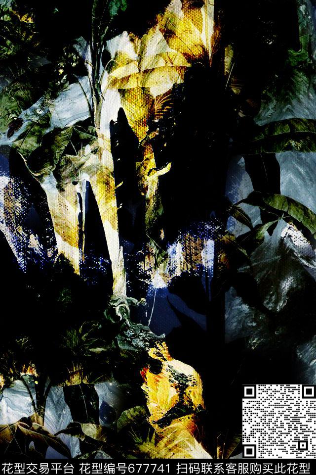 热带肌理棕榈数码印花华亿平台下载（图片编号: 677741） - 瓦栏（Walan）