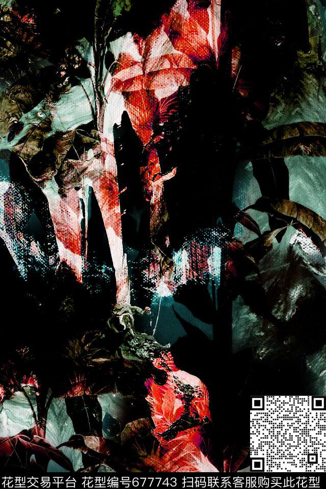 热带肌理棕榈数码印花华亿平台下载（图片编号: 677743） - 瓦栏（Walan）