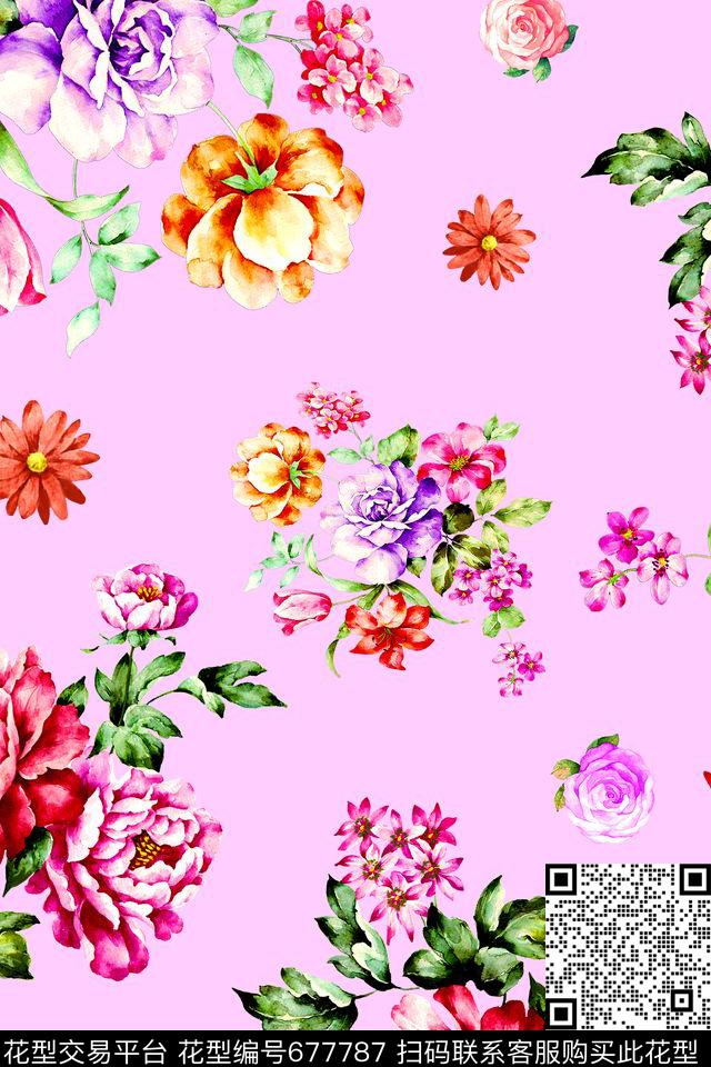 玫瑰小花数码印花华亿平台下载（图片编号: 677787） - 瓦栏（Walan）
