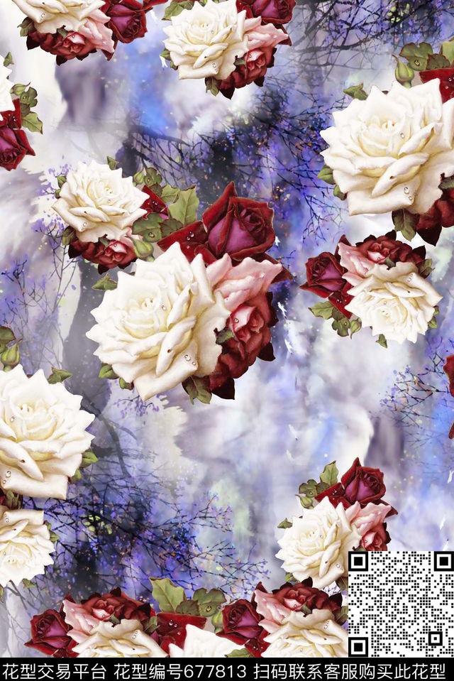 花卉花朵数码印花华亿平台下载（图片编号: 677813） - 瓦栏（Walan）
