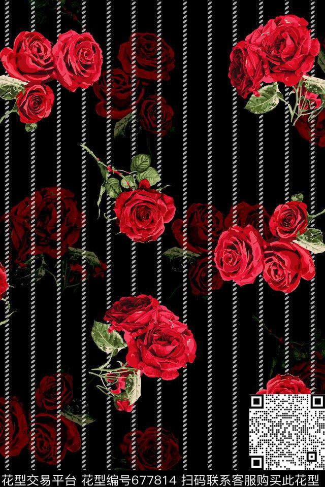 玫瑰花朵花卉数码印花华亿平台下载（图片编号: 677814） - 瓦栏（Walan）