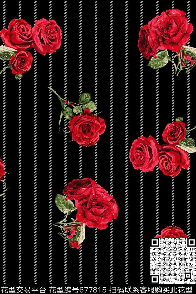 玫瑰花朵花卉数码印花华亿平台下载（图片编号: 677815） - 瓦栏（Walan）