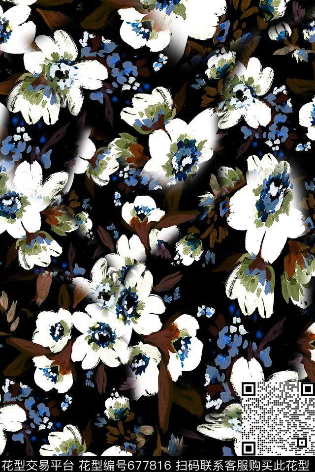 花卉小碎花女装数码印花华亿平台下载（图片编号: 677816） - 瓦栏（Walan）